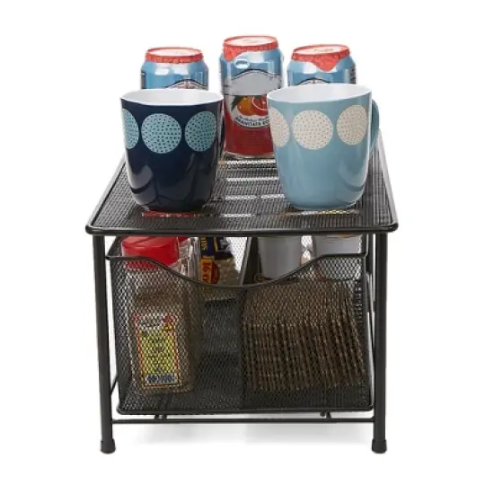 Mind Reader Storage Basket and Organizer [METAL MESH] 3-Compartment Pull-out / Sliding Organizing Drawer, Under the Sink Kitchen and Bathroom Shelf Cabinet (BLACK) image {3}