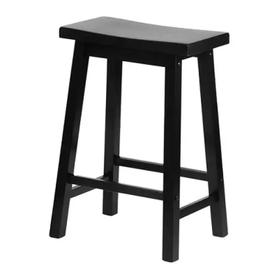 PJ Wood Classic Saddle-Seat 24" Tall Kitchen Counter Stools for Homes, Dining Spaces, and Bars w/Backless Seats, 4 Square Legs, Black (Set of 10) image {3}