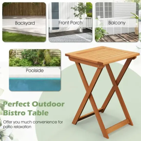 Tangkula 20" Folding Table Outdoor Hardwood Bistro Table w/ Slatted Tabletop Patio image {3}