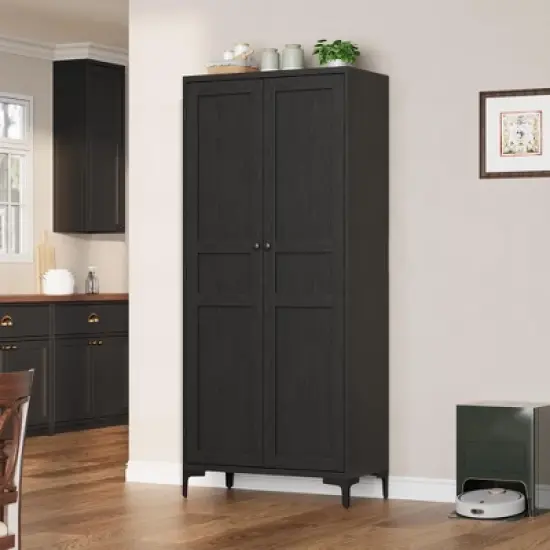 63 " Kitchen Pantry Cabinet 5 Tier Bathroom Cabinet with 4 Doors Adjustable Shelves image {1}