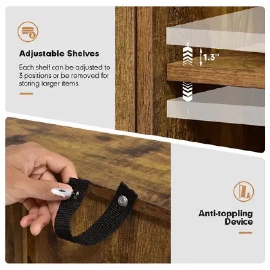 Costway Buffet Sideboard Kitchen Storage Cupboard w/ Glass Door & Adjustable Shelves image {6}