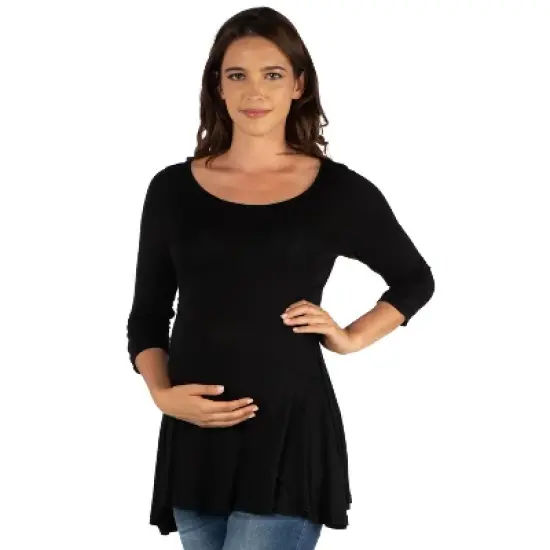 24seven Comfort Apparel Ruched Sleeve Swing Maternity Tunic Top image {1}