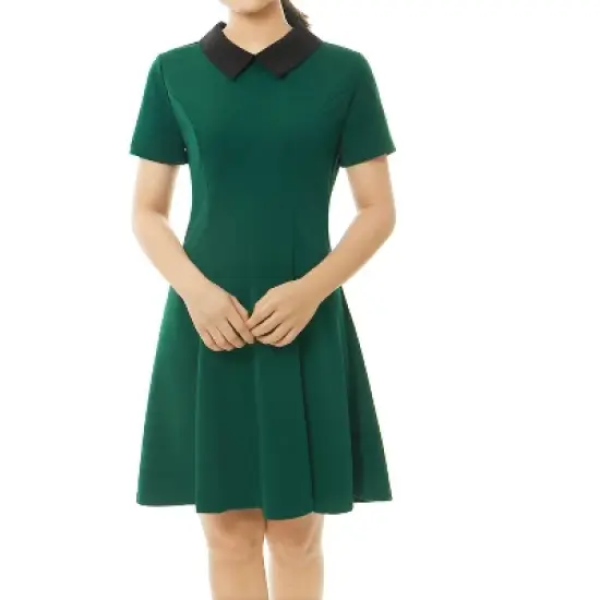 Allegra K Women's Contrast Doll Collar Short Sleeves Above Knee Flare Dress image {9}