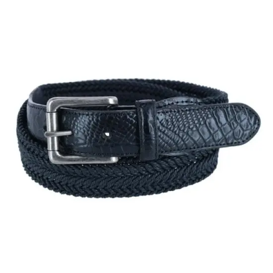 CTM Men's Big & Tall Waxed Braided Belt with Croc Print Ends image {2}