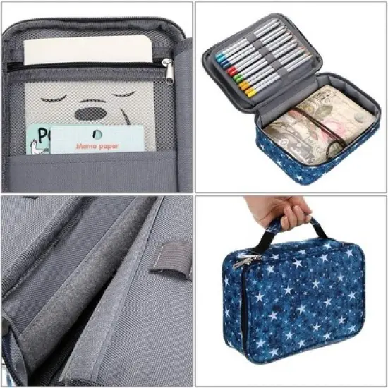 Zipper Pens Pencil Case with Pattern-Multi-functional Stationery Pencil Pouch (Star Blue) image {6}