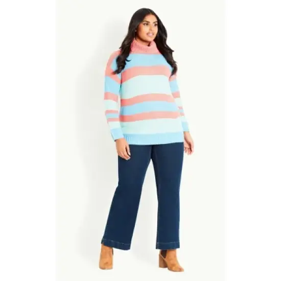 Women's Plus Size Stripe Roll Neck Jumper - pink multi | EVANS image {5}