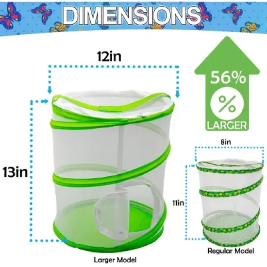5 Star Super Deals Butterfly Growing Kit &ndash; 13" Tall Pop-Up Mesh Habitat Cage with Zipper Door, Carry Handle Insect Observation for Kids & Classrooms image {3}