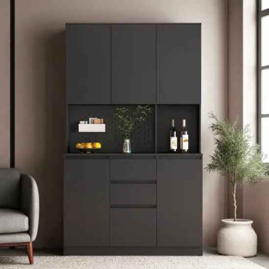 74" Freestanding Kitchen Pantry Cabinet with 6 Doors, 2 Drawers, USB Ports, Modern Storage Hutch for Kitchen or Dining Room image {3}
