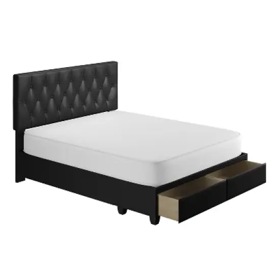 Full Veronica Tufted Faux Leather Upholstered Platform Bed with Storage Drawers Black - Eco Dream image {2}