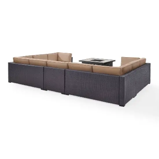 Biscayne 6pc Outdoor Wicker Sectional Set with Fire Table - Mocha - Crosley image {6}