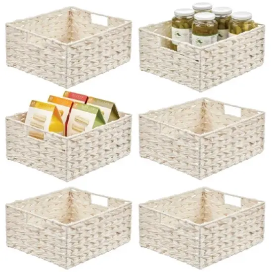 mDesign Woven Farmhouse Pantry Food Storage Bin Basket Box - 3 Pack - Gray Ombre image {12}