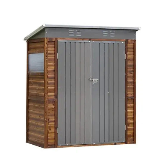 Outdoor Backyard Storage Shed, Storage Shed with Wood Frame and Iron Door and Window, Tool Shed with All-Weather Design -Coolbibila image {4}