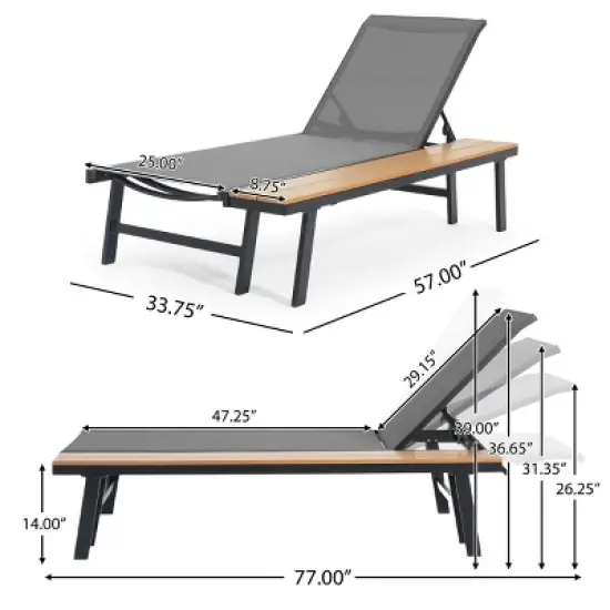 Patio Chaise Lounge with Mesh Seating and Built-In Side Table,Chaise Lounge Chair with Adjustable Recline-Maison Boucle image {2}