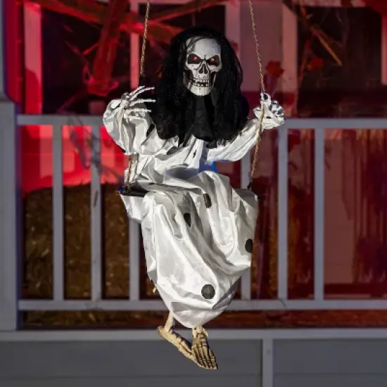 Joyfy 2 Packs 36" Halloween Hanging Swinging Skeleton with Robe for Halloween Decor, Floating Skeleton Prop Party Supplies Outdoor Decoration image {7}