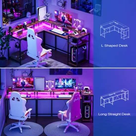L Shaped Gaming Desk,68" Computer Desk, Home Office Desk with File Drawer, Corner Desk with Monitor Shelf and Hook, Two Person Desk image {5}