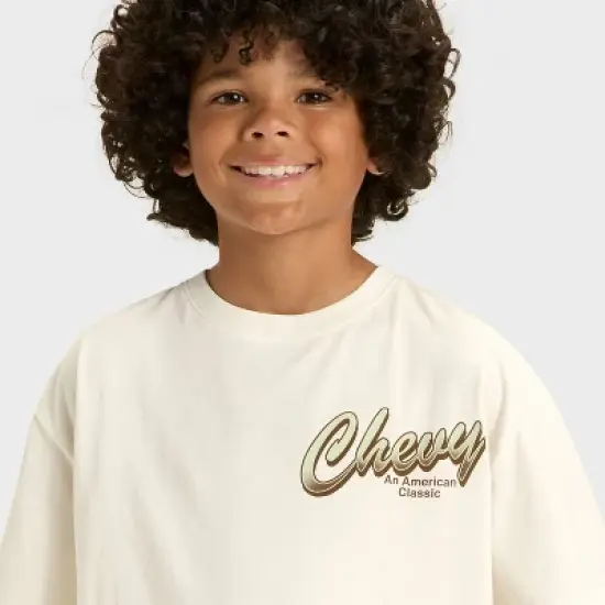 Boys' Chevy Front and Back Oversized Short Sleeve Graphic T-Shirt - Cream image {2}