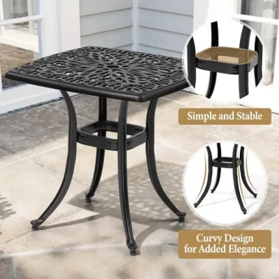 Crestlive Products Patio Cast Aluminum Black Side Table, Outdoor End Table Small Square Coffee Table for Backyard, Pool, Indoor, Easy Maintenance image {4}