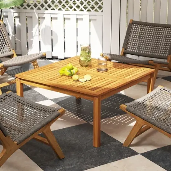 Tangkula Outdoor Coffee Table w/ Slatted Tabletop Small Outside Table Square Patio Table image {1}