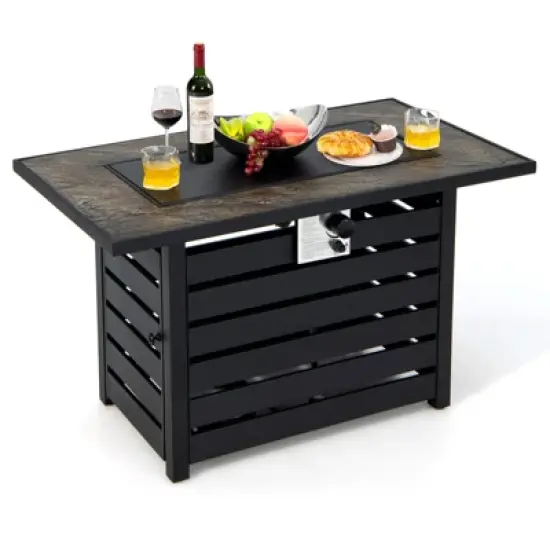 Tangkula 6 Pieces Outdoor PE Rattan Wicker Sectional Sofa with 42" 60,000 BTU Gas Fire Pit Table, Patio Conversation Set with Tempered Glass Coffee Table Black/Navy Blue/Red/Turquoise/Off White image {9}