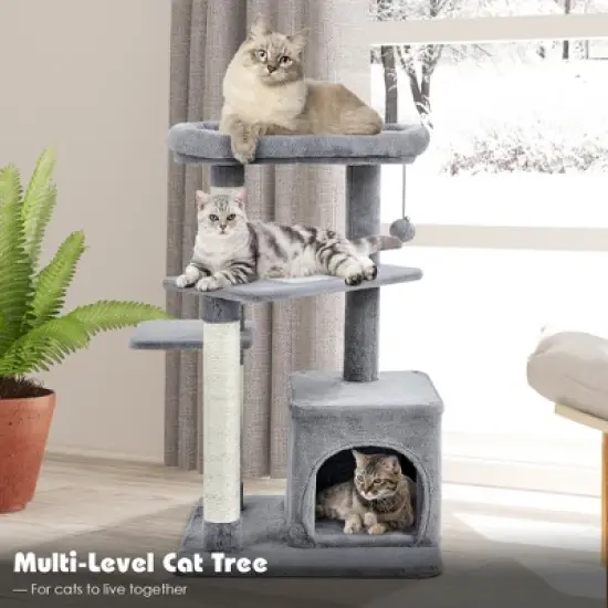 Costway Cat Tree Indoor Activity Cat Tower w/ Perch & Hanging Ball for Play Rest image {3}