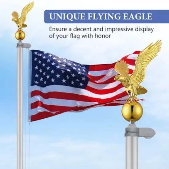 Yescom 20 Ft Aluminum Sectional Flag Pole Kit Eagle Topper Silver image {2}