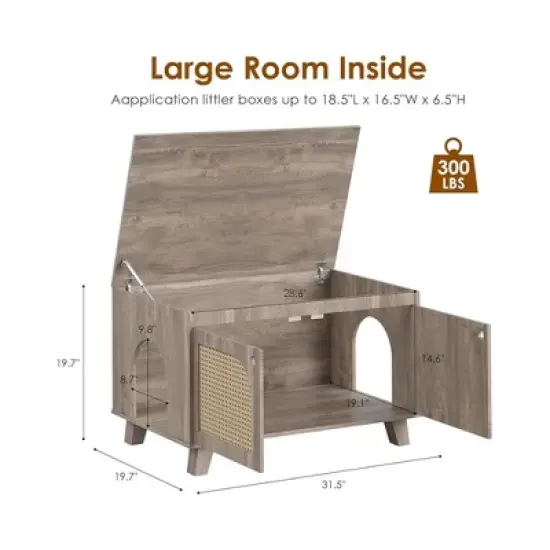 FURNIinspire Pet Crates and Houses, Hidden Cat Crates with Storage Removable Scratcher, Modern Pet Crates for Home, Gray, 31.5"*19.7"*19.7" image {3}