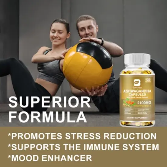 B Beworth Extra Strength Ashwagandha 2100 mg Supplement, 120 Capsules image {2}