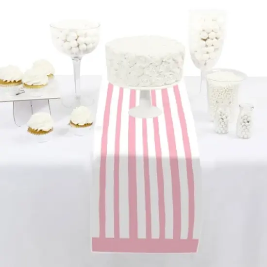 Big Dot of Happiness Pink Stripes - Petite Simple Party Paper Table Runner - 12 x 60 inches image {1}