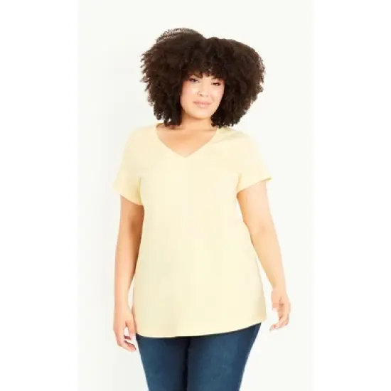Women's Plus Size Gathered V Neck Cotton Top - yellow | EVANS image {7}