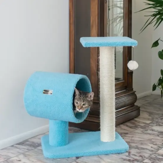 Armarkat Sky Blue 25" Real Wood Cat Tree With Scratcher And Tunnel for Privacy And Hiding, B2501 image {2}