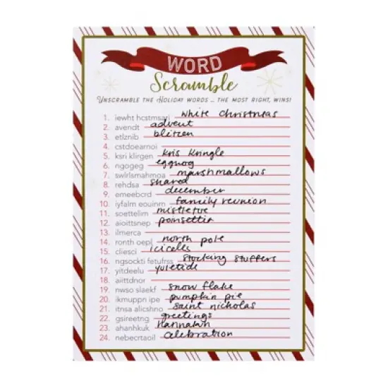 Blue Panda 50 Sheets Christmas Word Scramble Game, Holiday Party Activity for Family, 5 x 7 In image {3}
