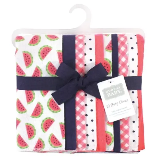 Hudson Baby Infant Girl Cotton Flannel Burp Cloths, Watermelon, One Size image {1}
