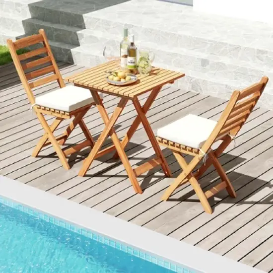 Patiojoy 3-Piece Folding Bistro Set with Removable Seat Cushions Outdoor Table and Chairs image {3}