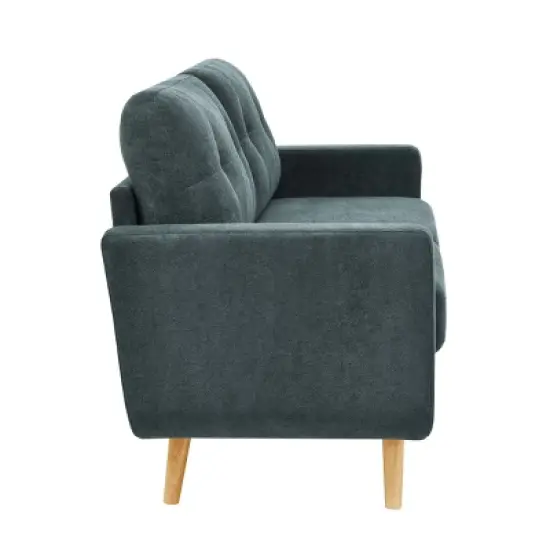 67.7" Wide Mid-Century Modern Polyester Tufted Loveseat Sofa With Wooden Legs image {4}