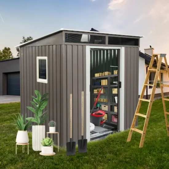 6ft x 5ft Outdoor Metal Storage Shed With window Transparent plate W540S00011 image {1}
