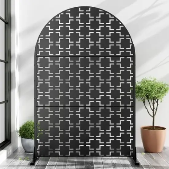 PexFix 72 in. x 47 in. Arched Outdoor Metal Privacy Screen Garden Fence in Squares Pattern image {5}