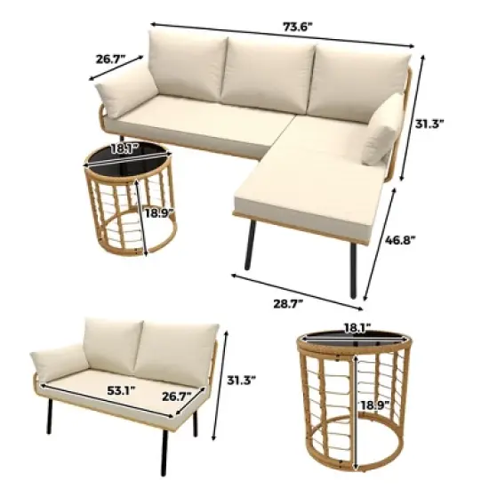 Garvee 3-Piece All-Weather Sectional Sofa - L-Shaped PE Rattan Patio Set with Reversible Cushions & Coffee Table, for Poolside, Garden, Deck, Beige image {1}