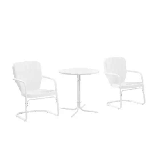 Ridgeland 3pc Outdoor Bistro Set with Table & 2 Chairs - White - Crosley image {5}