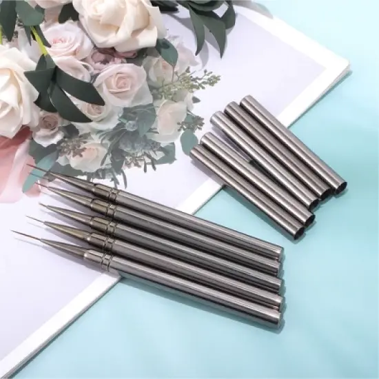 Unique Bargains Fine Nail Art Brushes Kit Silver Tone 1 Set image {5}