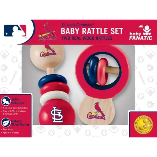 BabyFanatic Wood Rattle 2 Pack - MLB St. Louis Cardinals Baby Toy Set image {2}