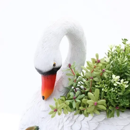 LuxenHome White Resin Swan Family Planter image {10}