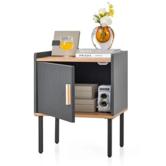 Costway Nightstand Bedside End Table with Door Cabinet for Living Room Bedroom image {11}