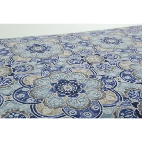 Outdoor/Indoor Wicker Loveseat Cushion Keyzu Medallion Mariner Blue - Pillow Perfect image {2}