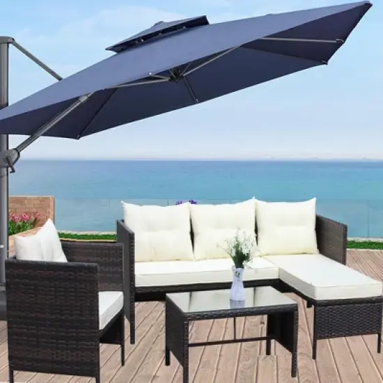 FIONECA 4-Piece Outdoor Patio Wicker Conversation Set, Rattan Sectional Sofa with Beige Cushions & Coffee Table image {1}