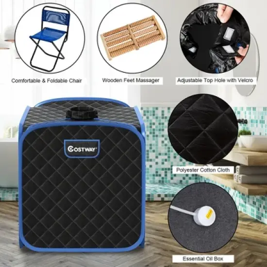 Costway Portable 2L Steam Sauna Spa Tent with Chair Grey/Black/Coffee image {8}