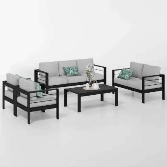 Heynemo Aluminum Patio Furniture Set, 5 Pieces Modern Outdoor Conversation Set with Cushion and Coffee Table image {5}