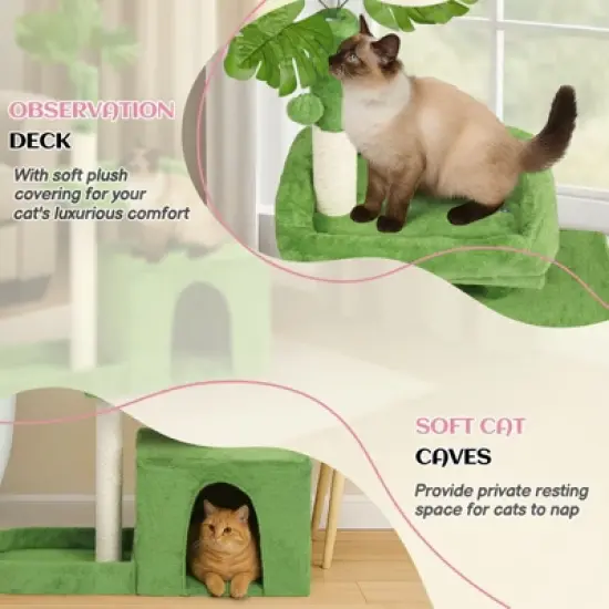 Karl Home 36 inch  Green Cat Tree with Leaves Multi-level Cat Tower with Scratching Post Condo image {5}