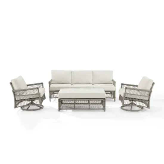 4pc Thatcher Outdoor Steel Seating Set Creme/Driftwood - Crosley image {7}