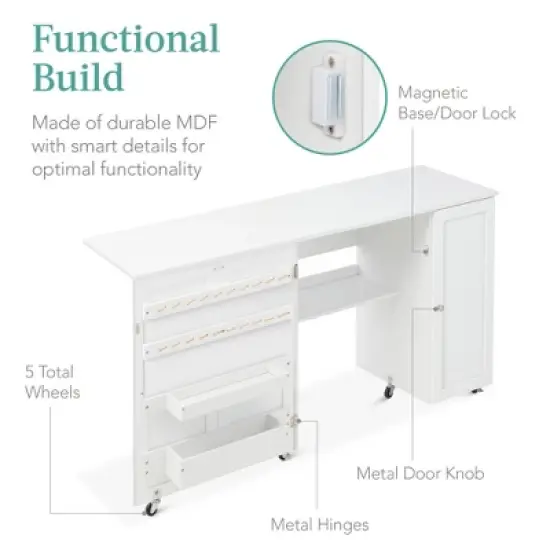 Best Choice Products Large Portable Multipurpose Folding Sewing Table w/ Magnetic Doors, Craft Storage & Bins - White image {5}