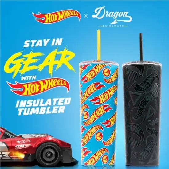 Hot Wheels x Dragon Glassware 24 oz Vacuum Insulated Tumbler with Lid and Straws image {6}